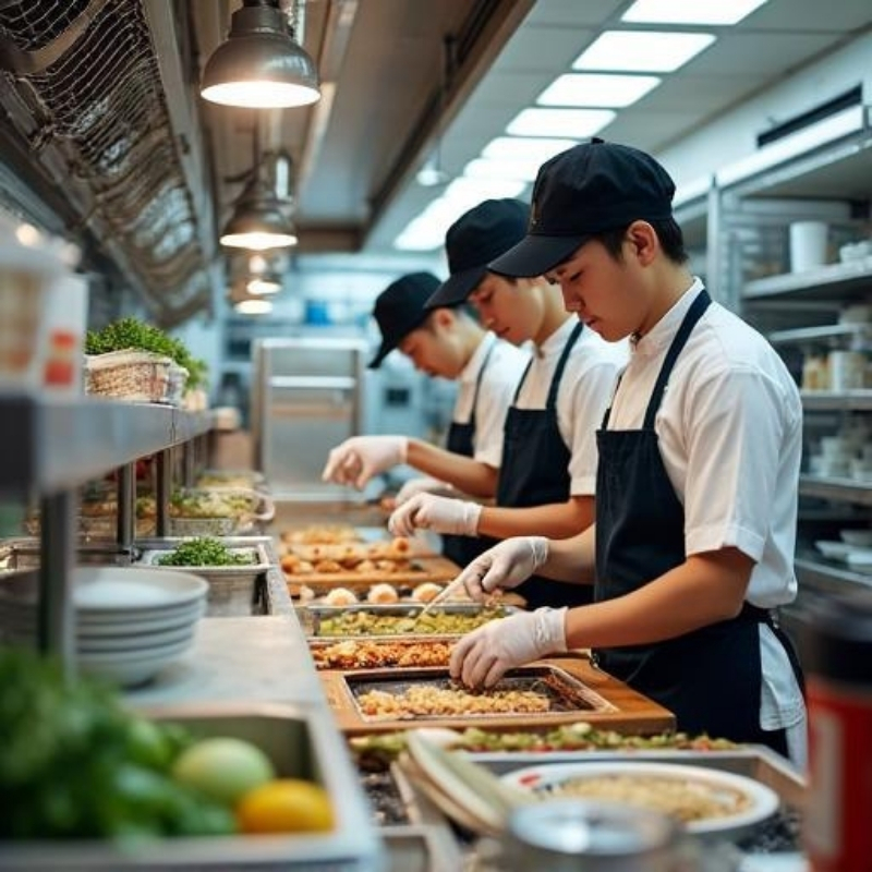 食品現場で手袋を使用して作業するイメージ