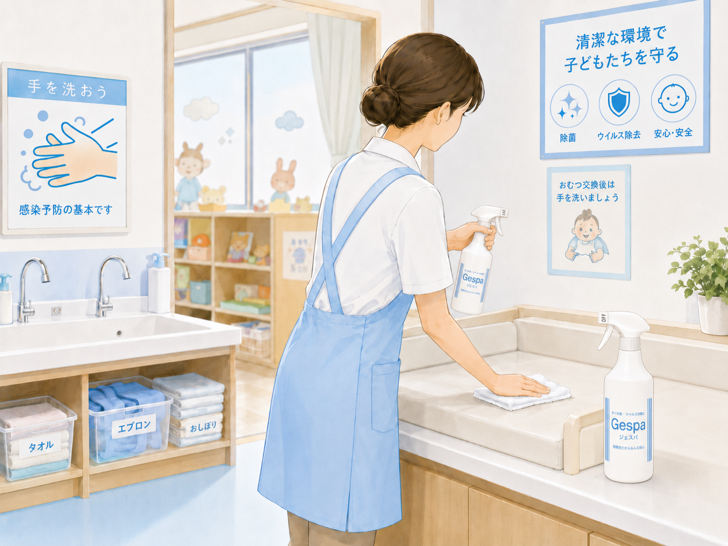 ジェスパでおむつ交換台まわりを清潔に保つイメージ ジェスパでおむつ交換台まわりを清潔に保つイメージ