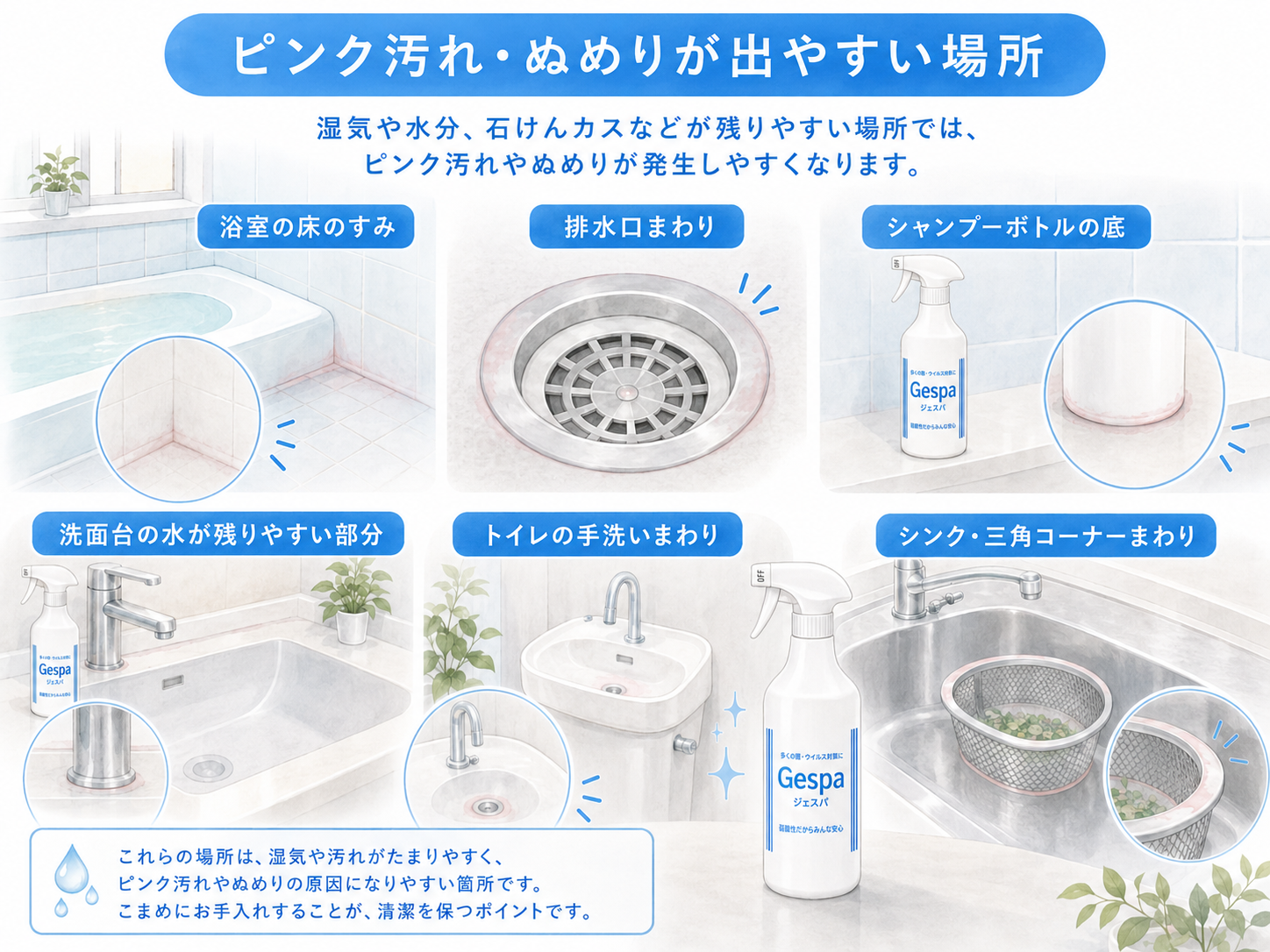 梅雨時期にピンク汚れやぬめりが発生しやすい場所 梅雨時期にピンク汚れやぬめりが発生しやすい場所