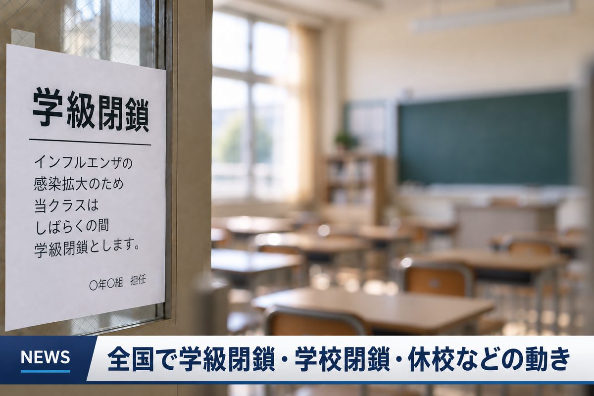 インフルエンザによる学級閉鎖や学校閉鎖のイメージ