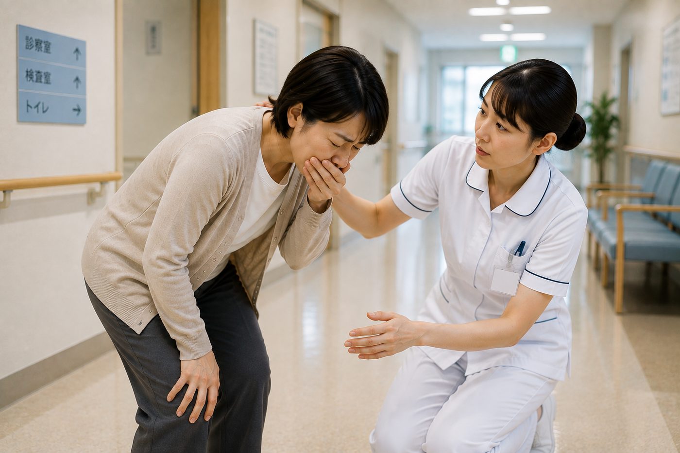 病院や施設での突然のおう吐への対応イメージ